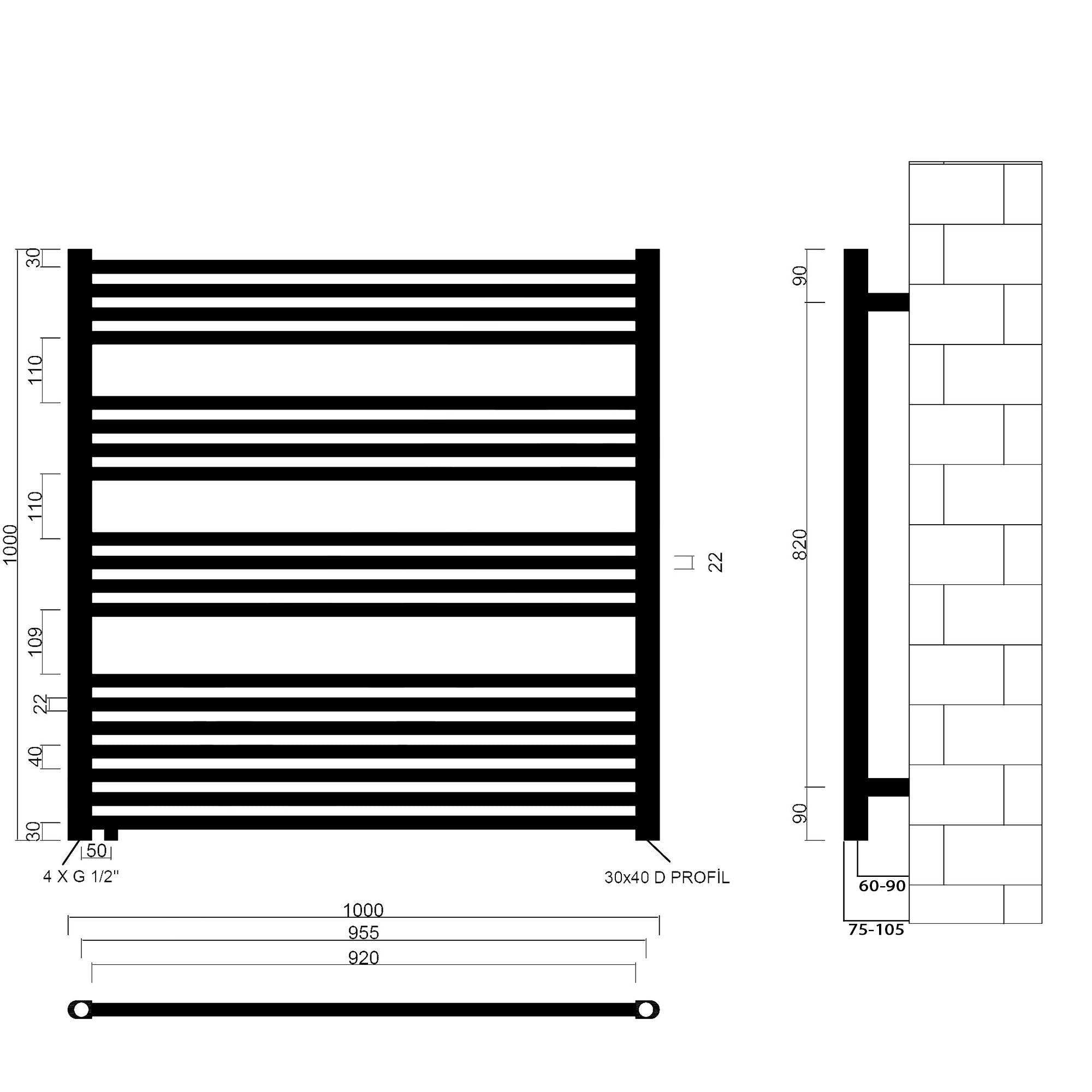 Badheizkörper Pegasus mit Seitenanschluss schwarz matt - badheizkoerper.net