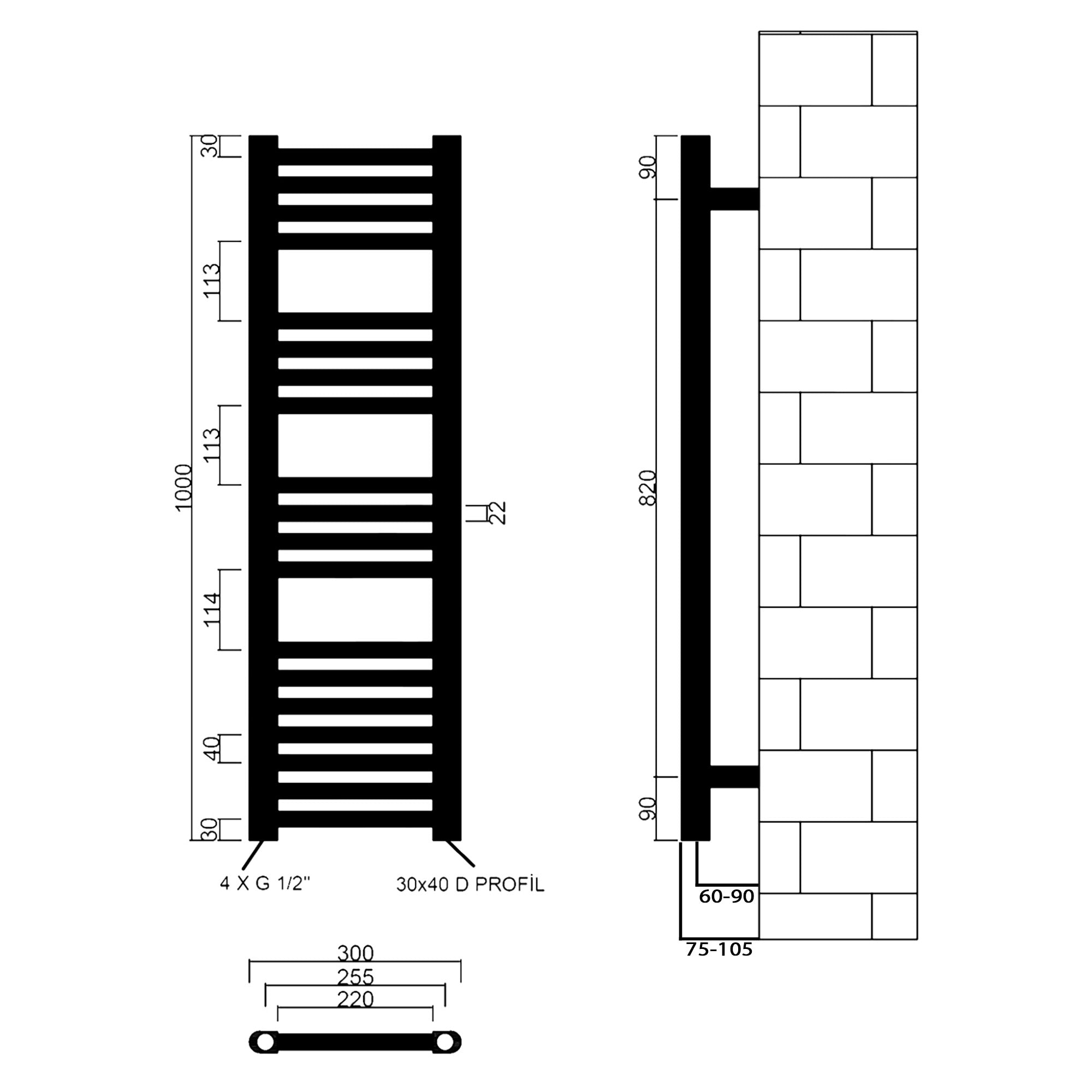 Badheizkörper Leo mit Seitenanschluss weiß - badheizkoerper.net