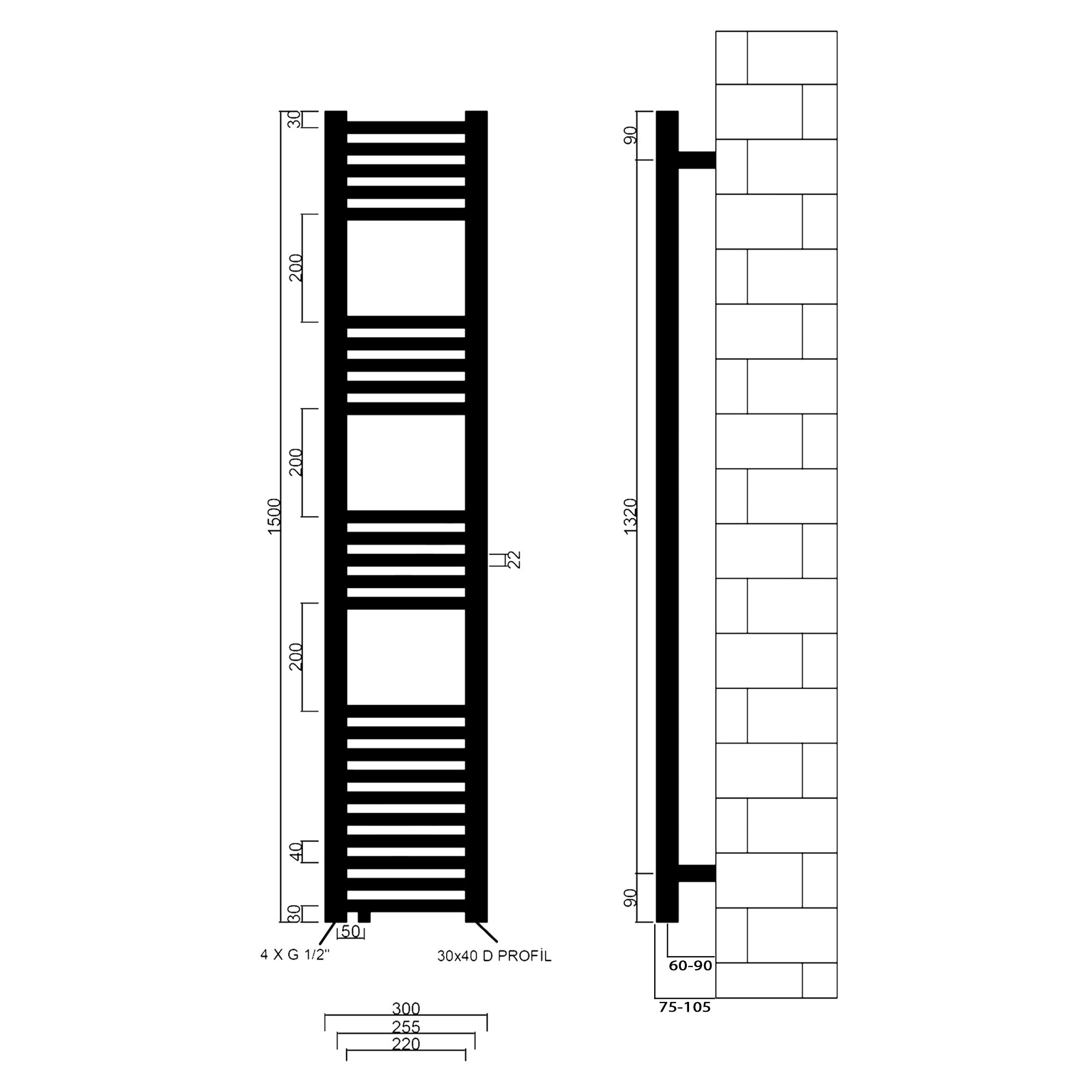 Badheizkörper Pegasus mit Seitenanschluss weiß - badheizkoerper.net
