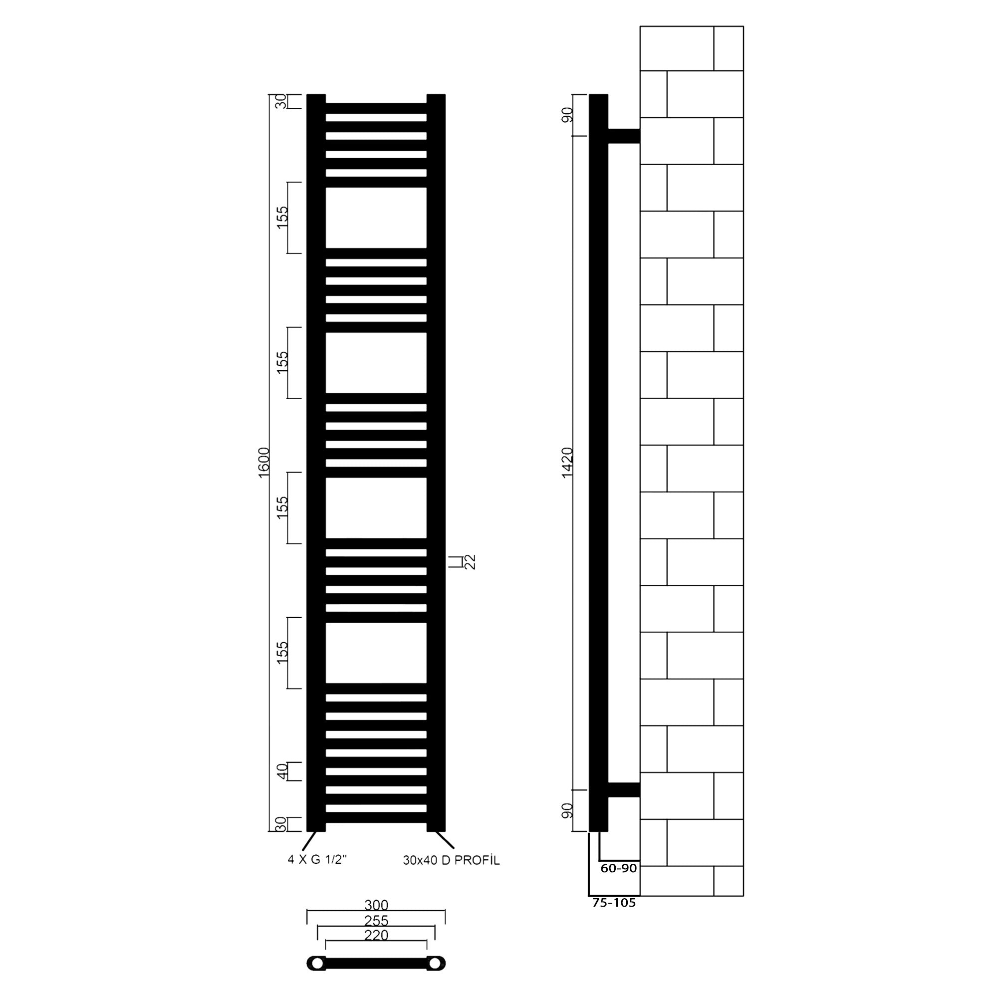 Badheizkörper Leo mit Seitenanschluss weiß - badheizkoerper.net
