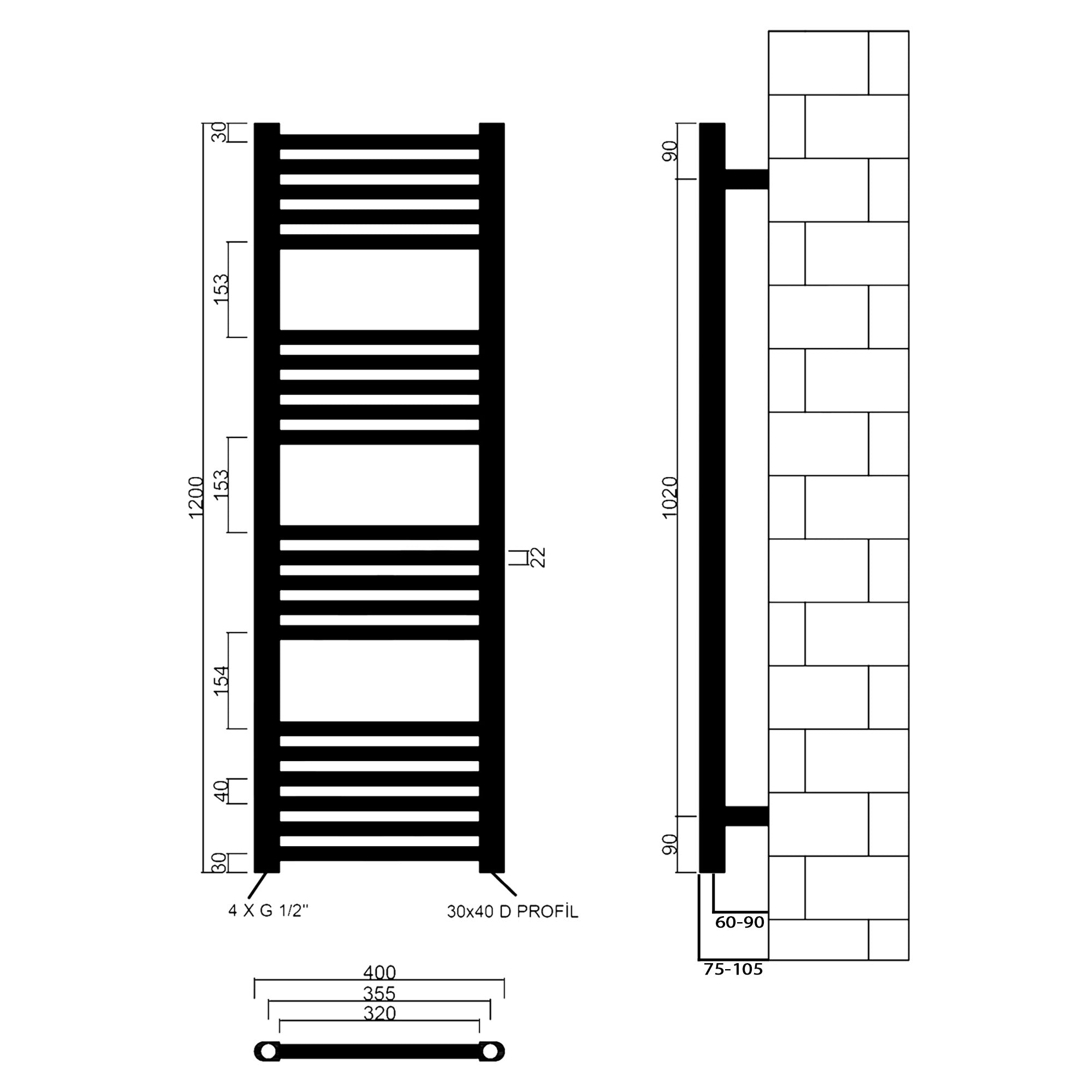 Badheizkörper Leo mit Seitenanschluss weiß - badheizkoerper.net