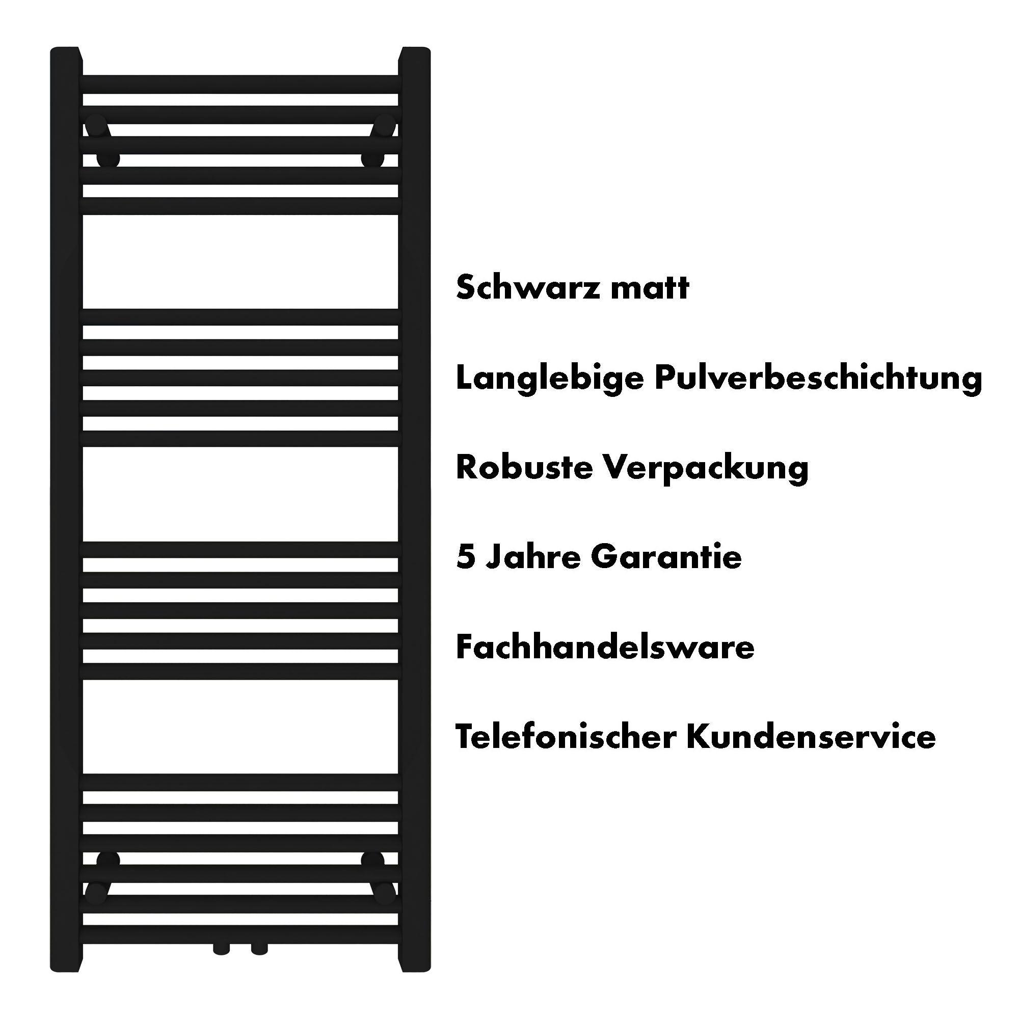 Badheizkörper Carina mit Mittelanschluss schwarz matt - badheizkoerper.net