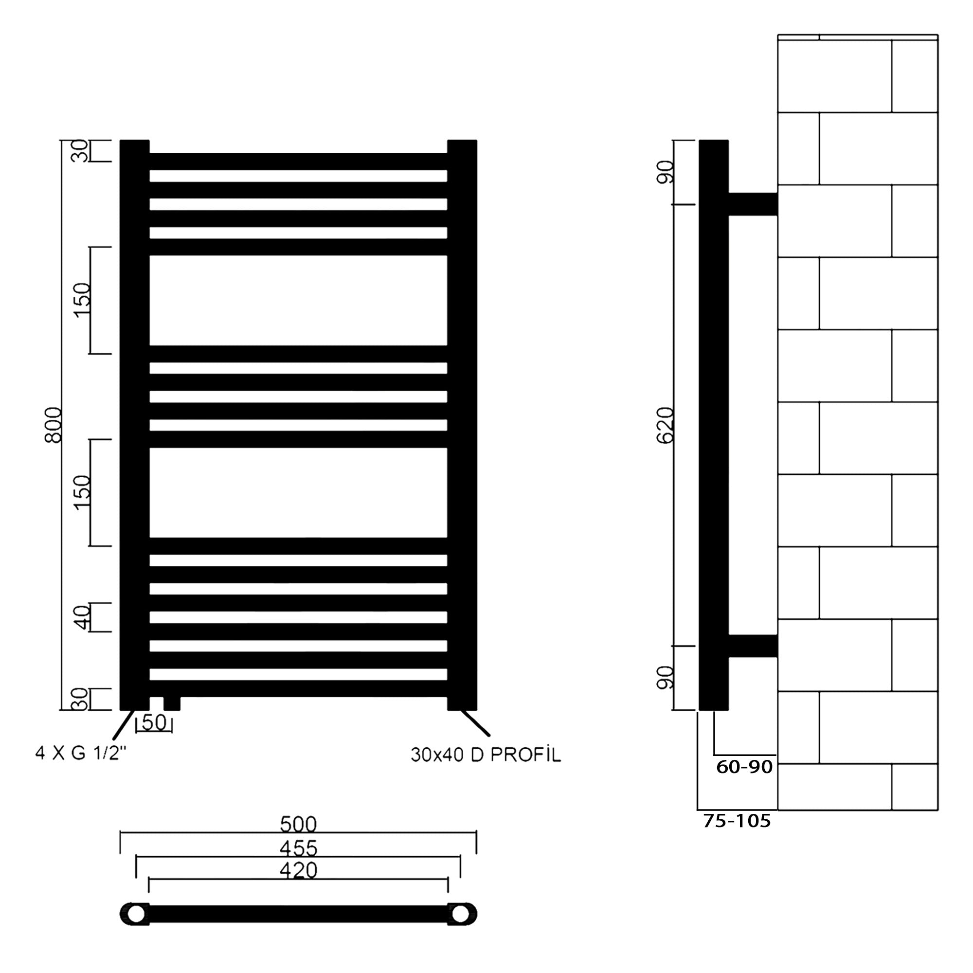 Badheizkörper Pegasus mit Seitenanschluss weiß - badheizkoerper.net