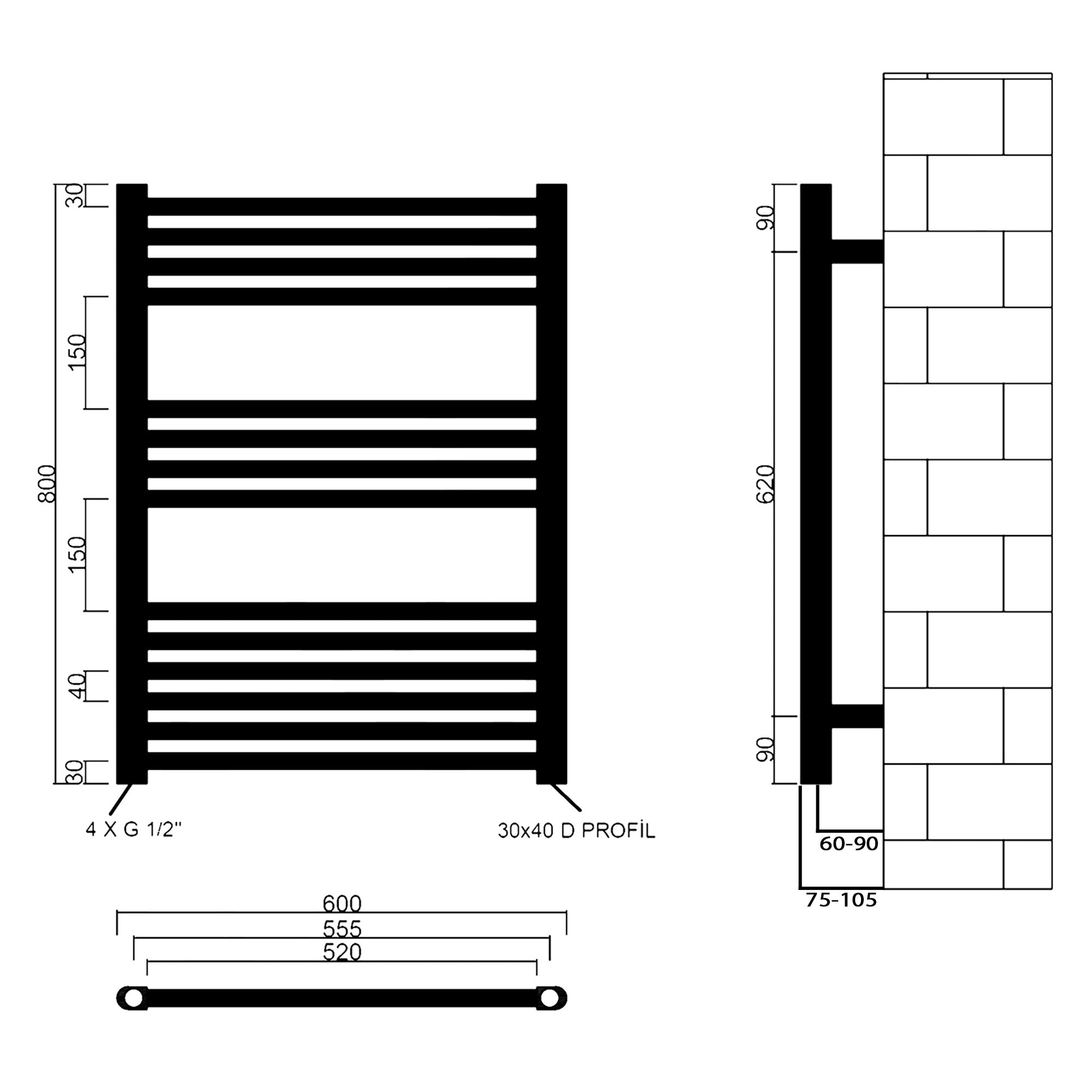 Badheizkörper Leo mit Seitenanschluss weiß - badheizkoerper.net