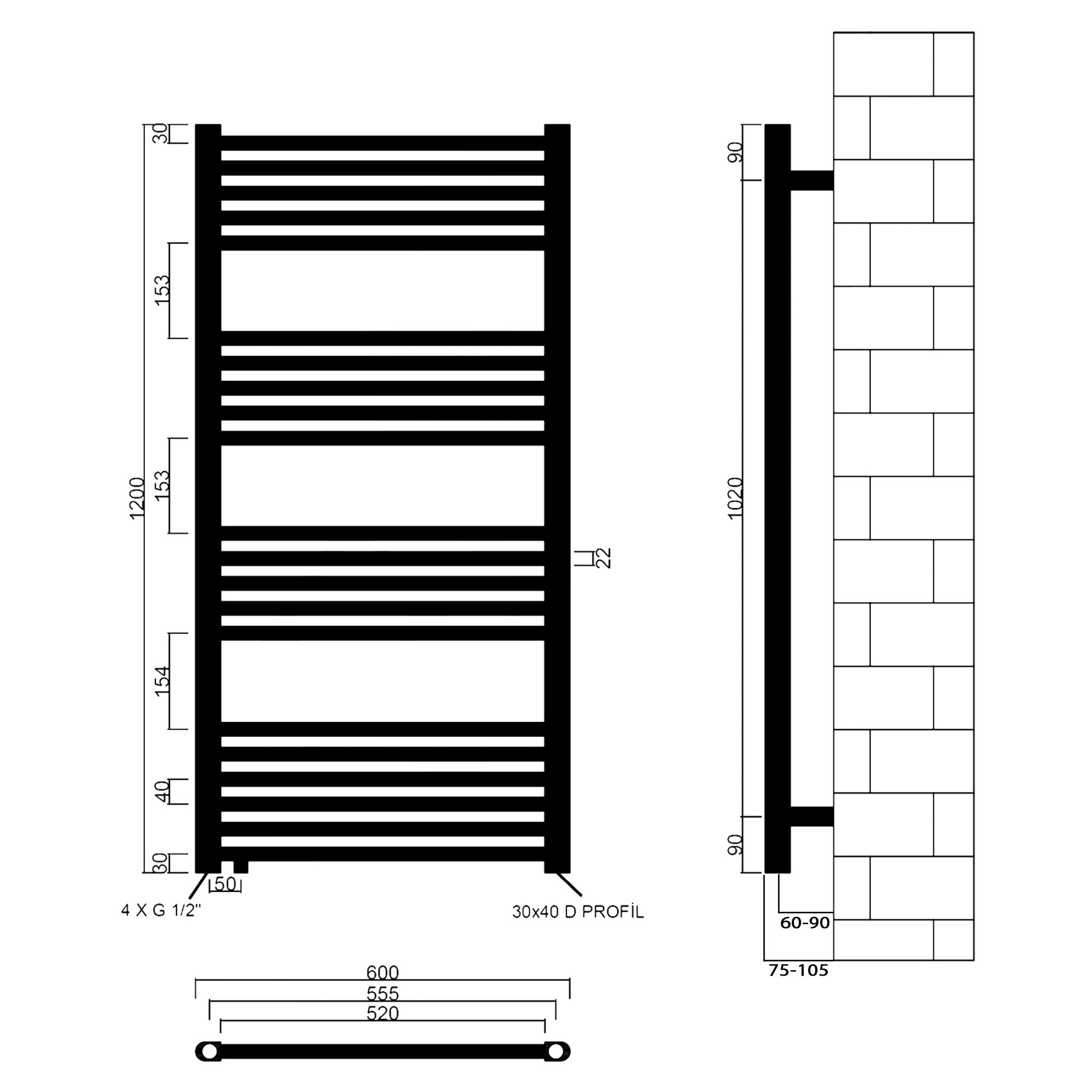 Badheizkörper Pegasus mit Seitenanschluss weiß - badheizkoerper.net