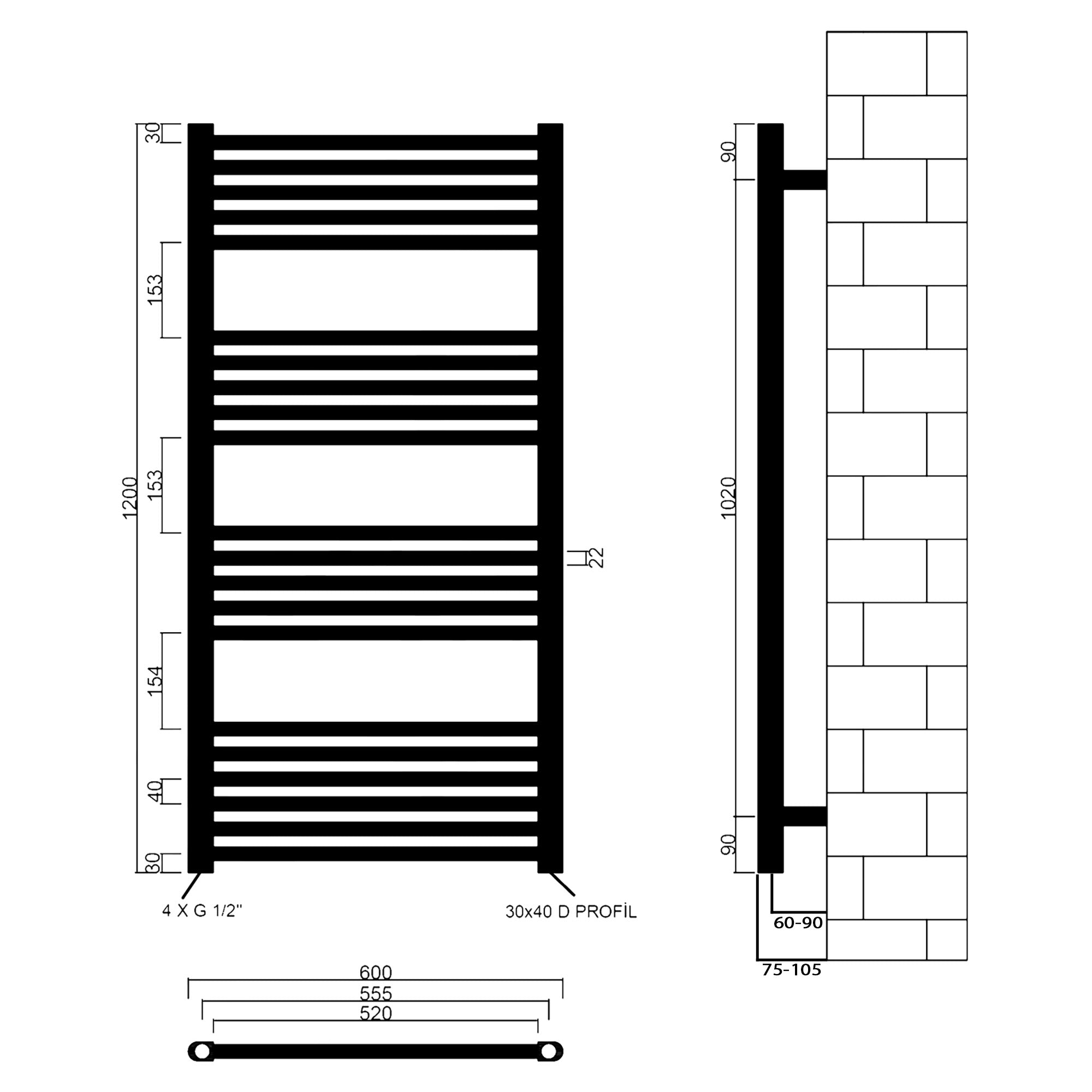 Badheizkörper Leo mit Seitenanschluss weiß - badheizkoerper.net