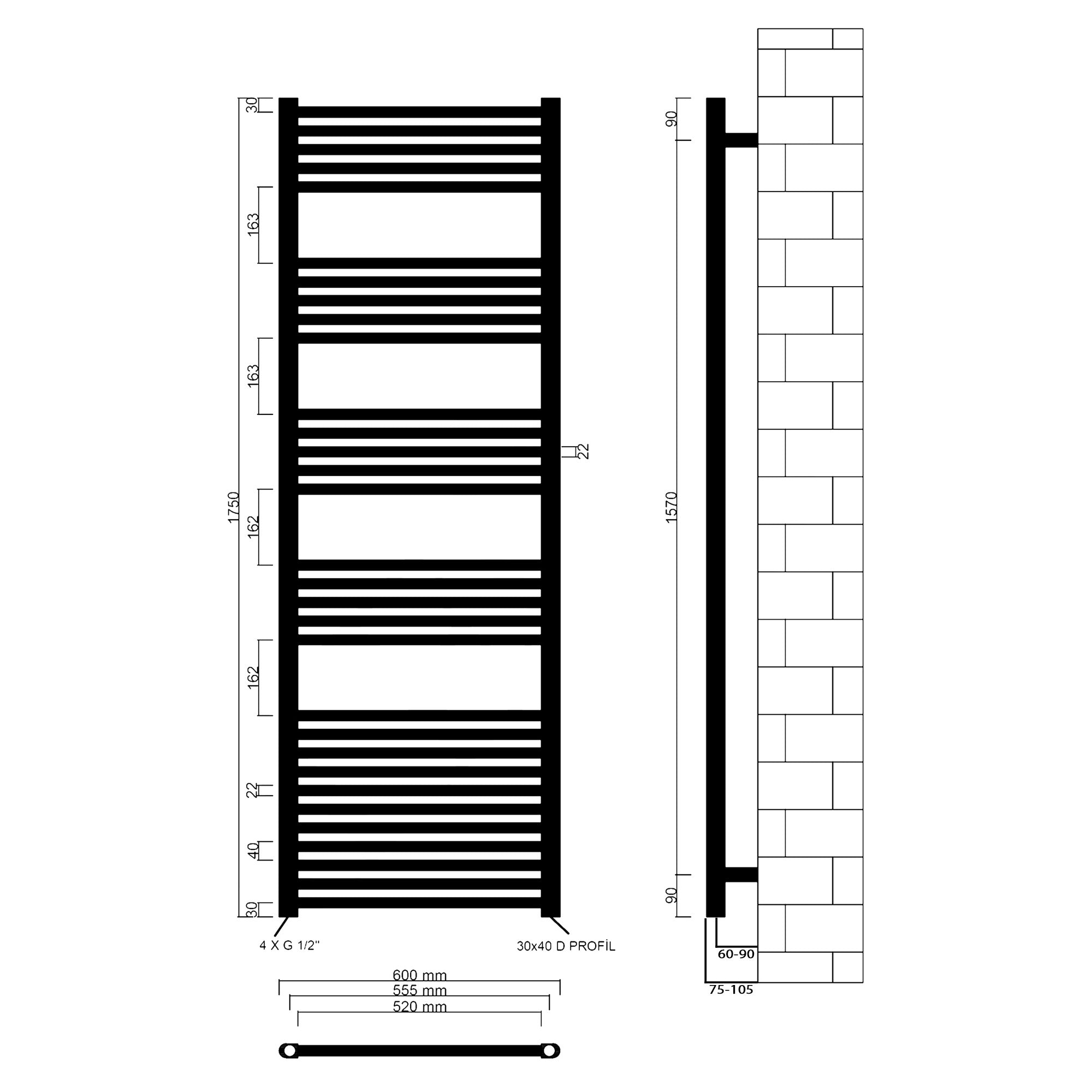 Badheizkörper Leo mit Seitenanschluss chrom - badheizkoerper.net