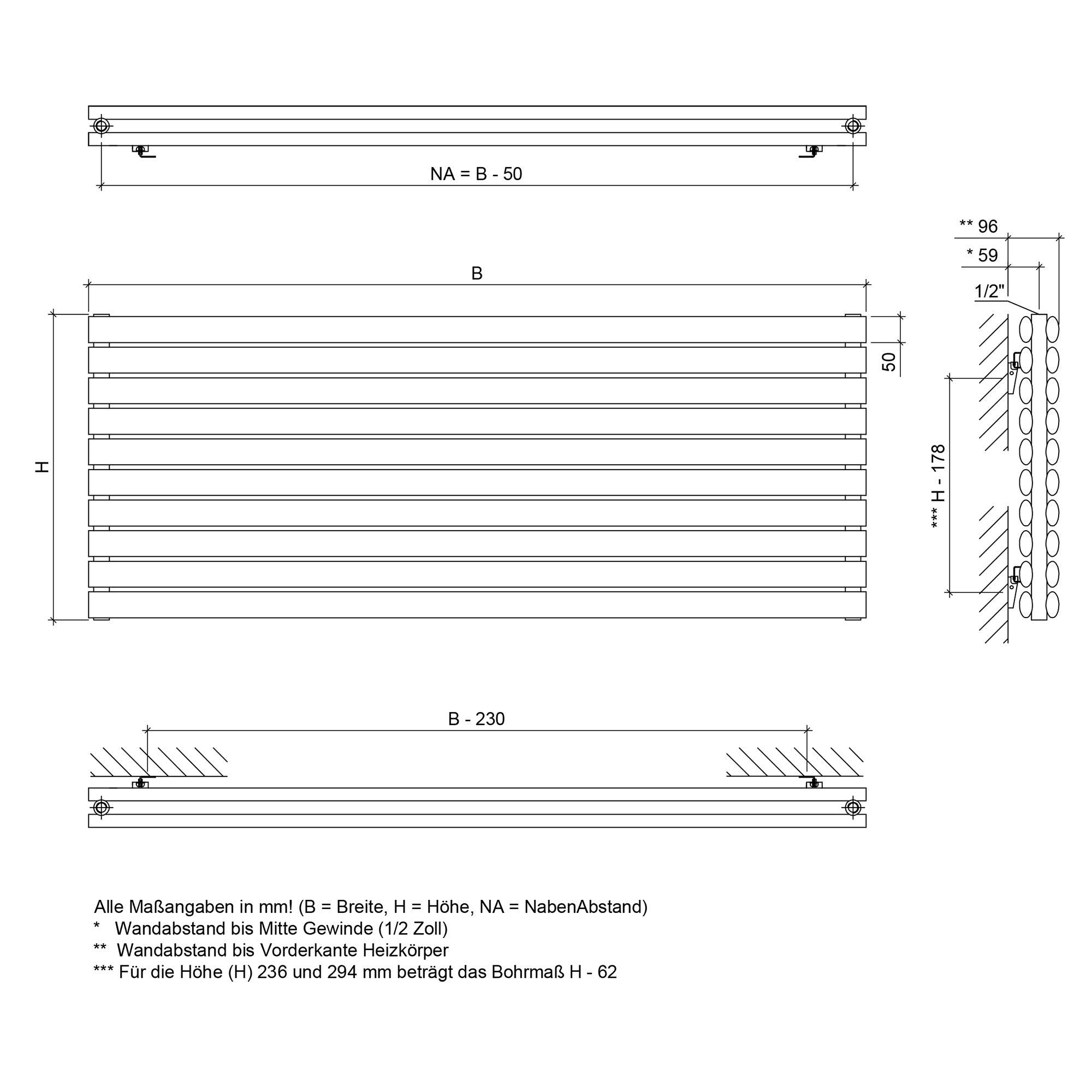 Badheizkörper Ebla Duo Horizontal mit Seitenanschluss weiß - badheizkoerper.net