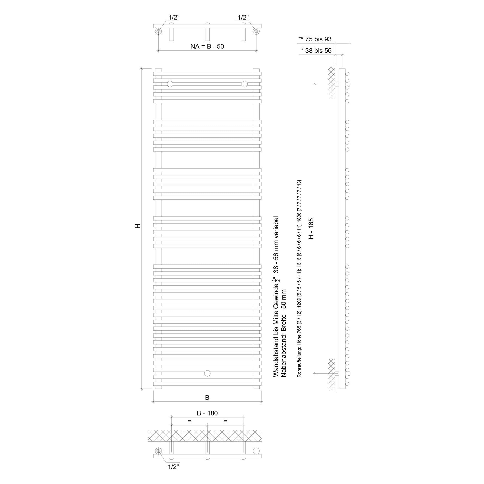 Badheizkörper Felis mit Seitenanschluss weiß - badheizkoerper.net