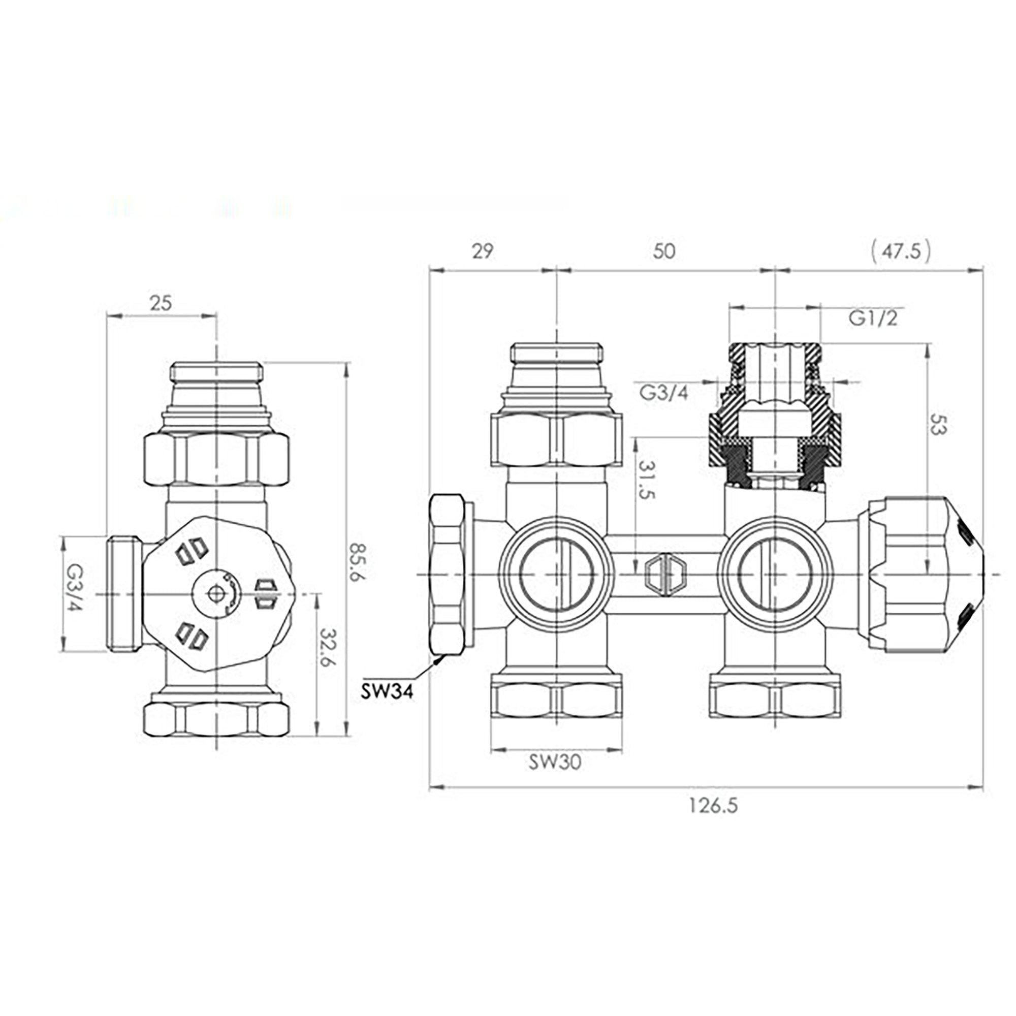 Anschlussset für Badheizkörper Universal 50 mm schwarz Skizze - badheizkoerper.net