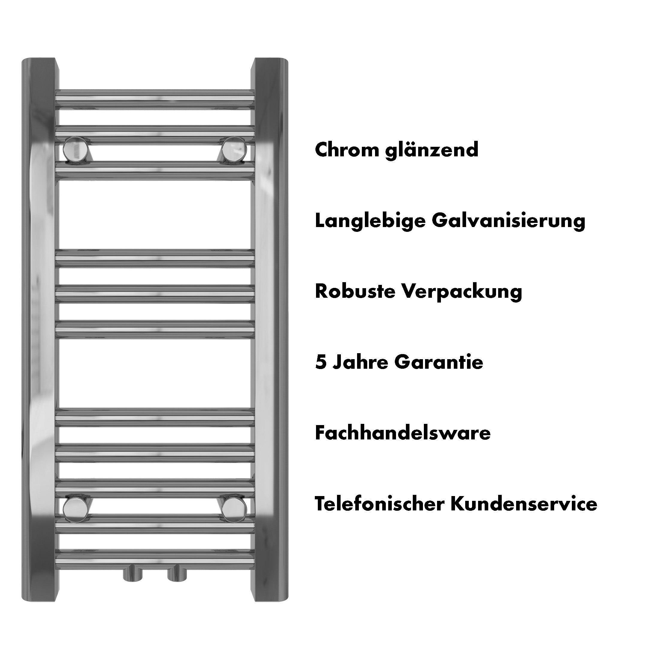 Badheizkörper Carina mit Mittelanschluss chrom - badheizkoerper.net