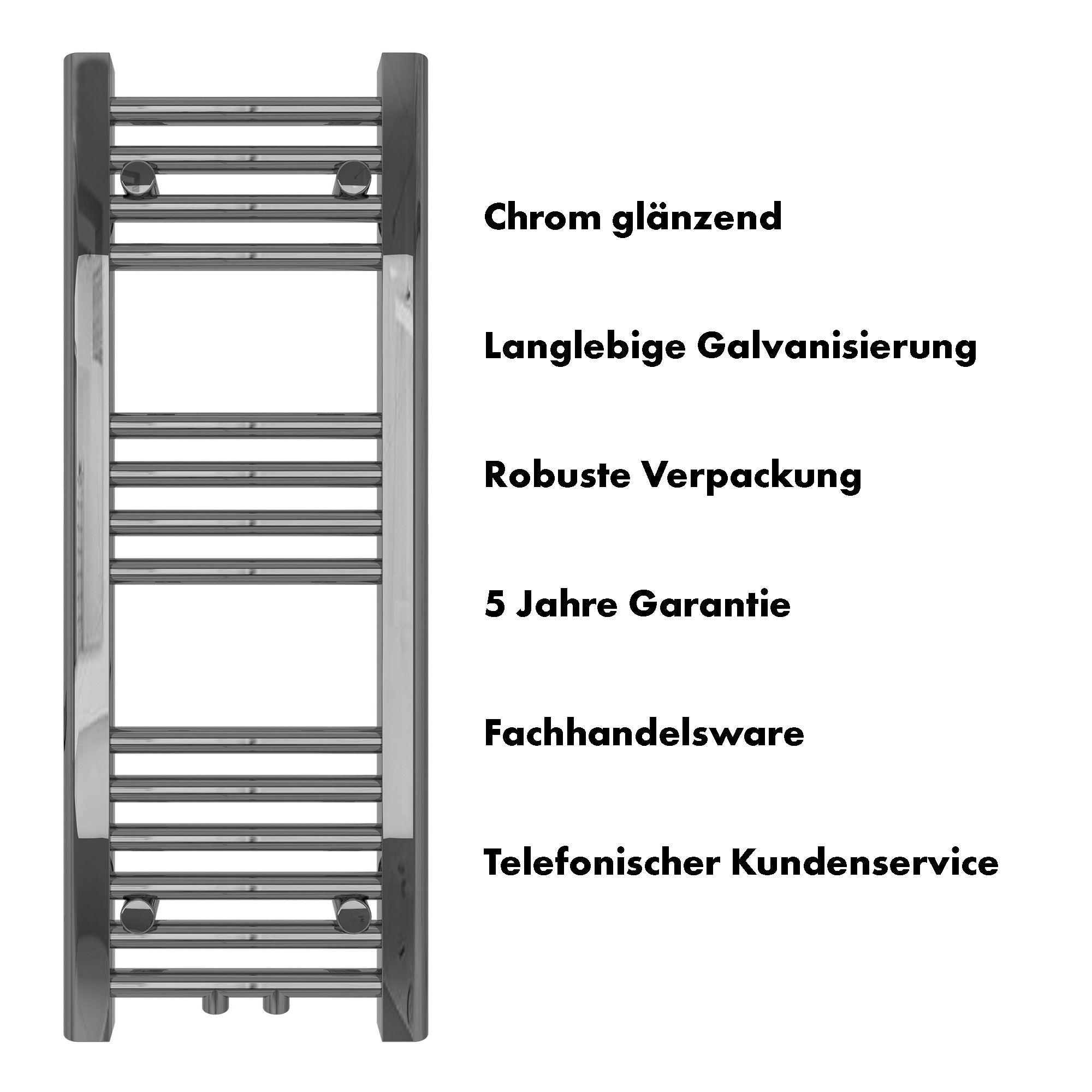 Badheizkörper Carina mit Mittelanschluss chrom - badheizkoerper.net