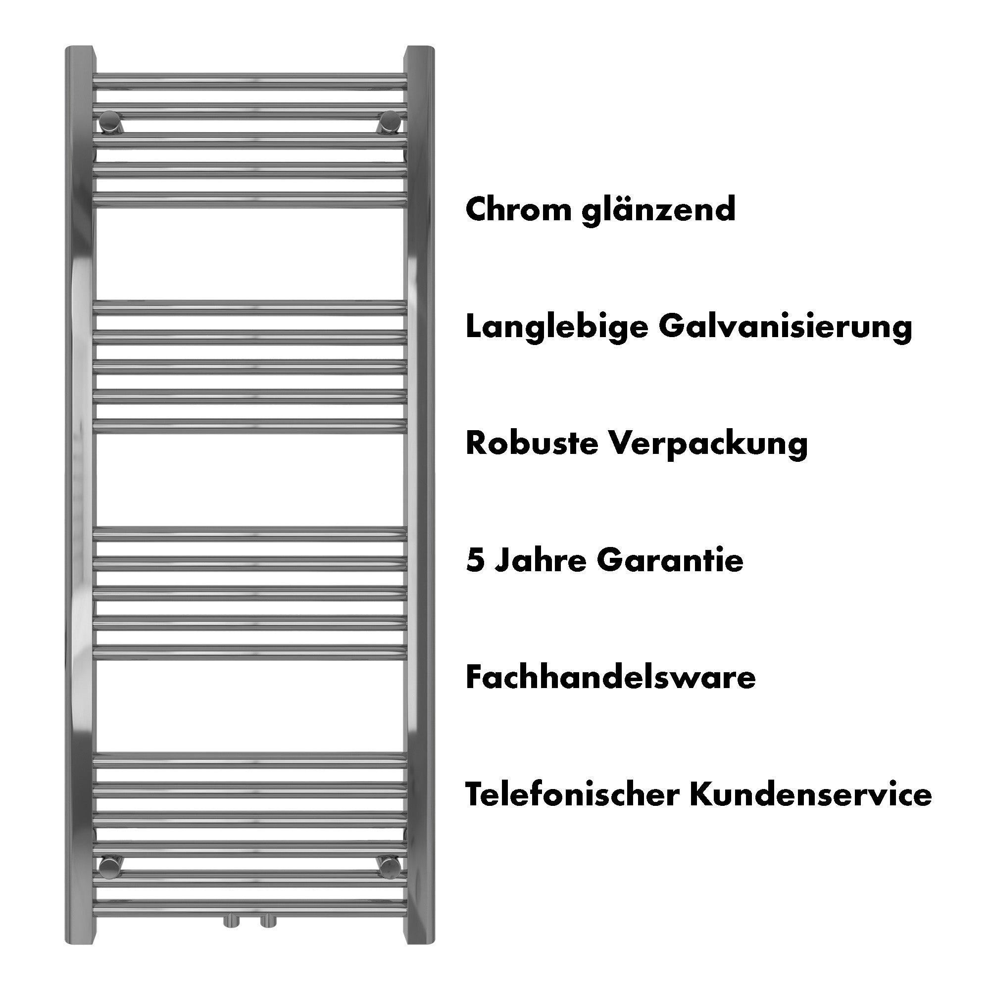 Badheizkörper Carina mit Mittelanschluss chrom - badheizkoerper.net
