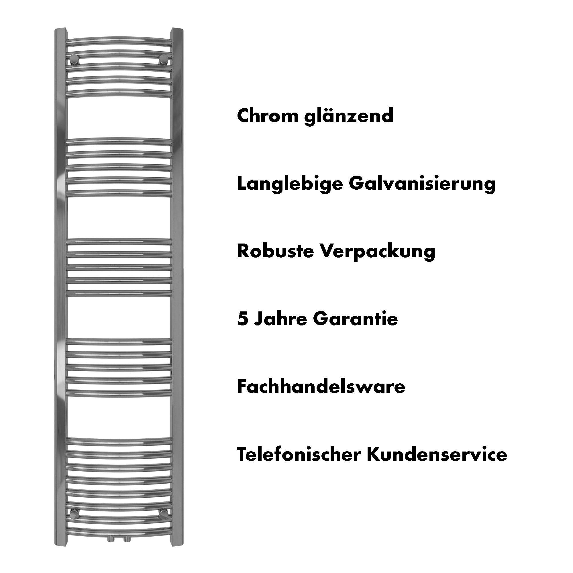 Badheizkörper Columba gebogen mit Mittelanschluss chrom - badheizkoerper.net