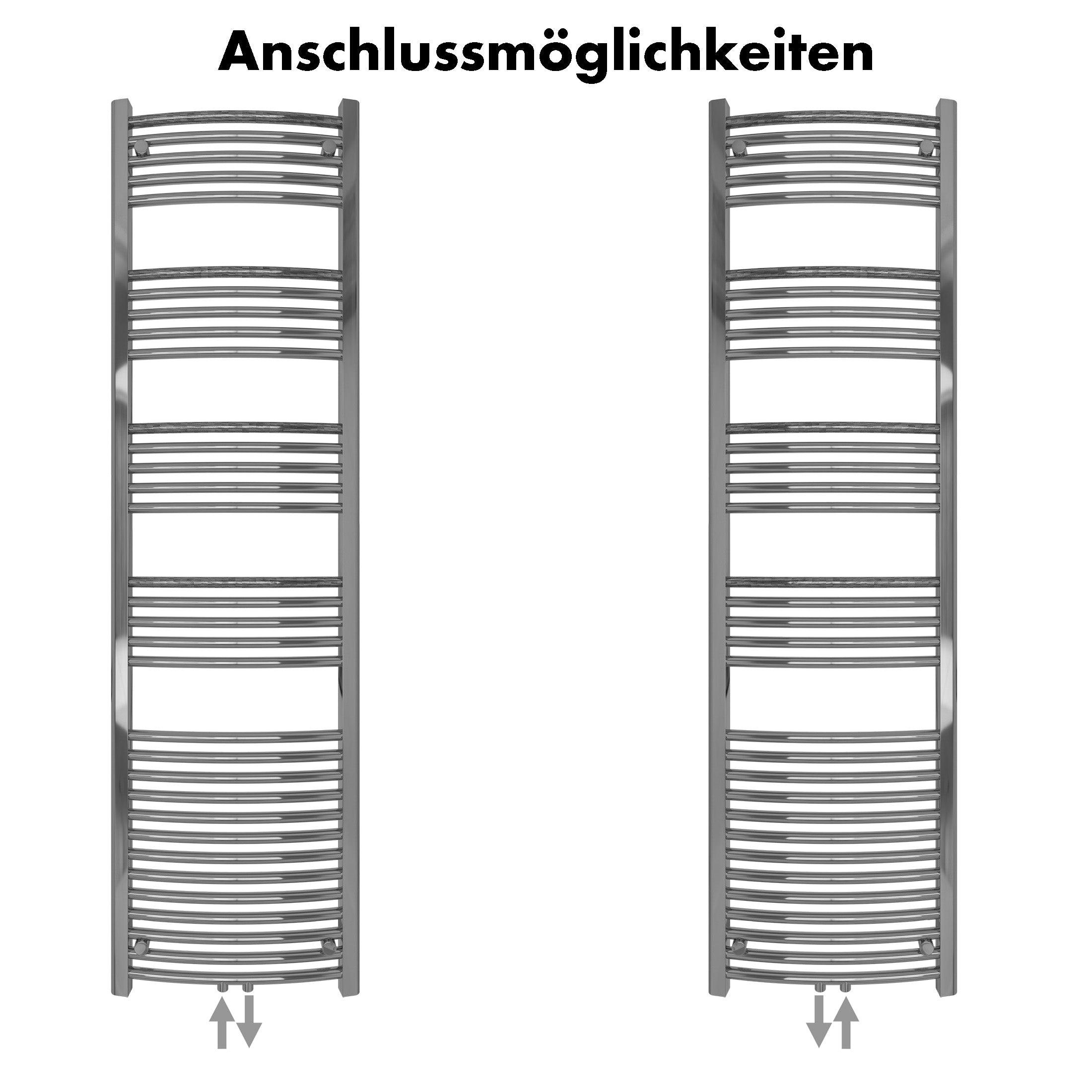 Badheizkörper Columba gebogen mit Mittelanschluss chrom - badheizkoerper.net