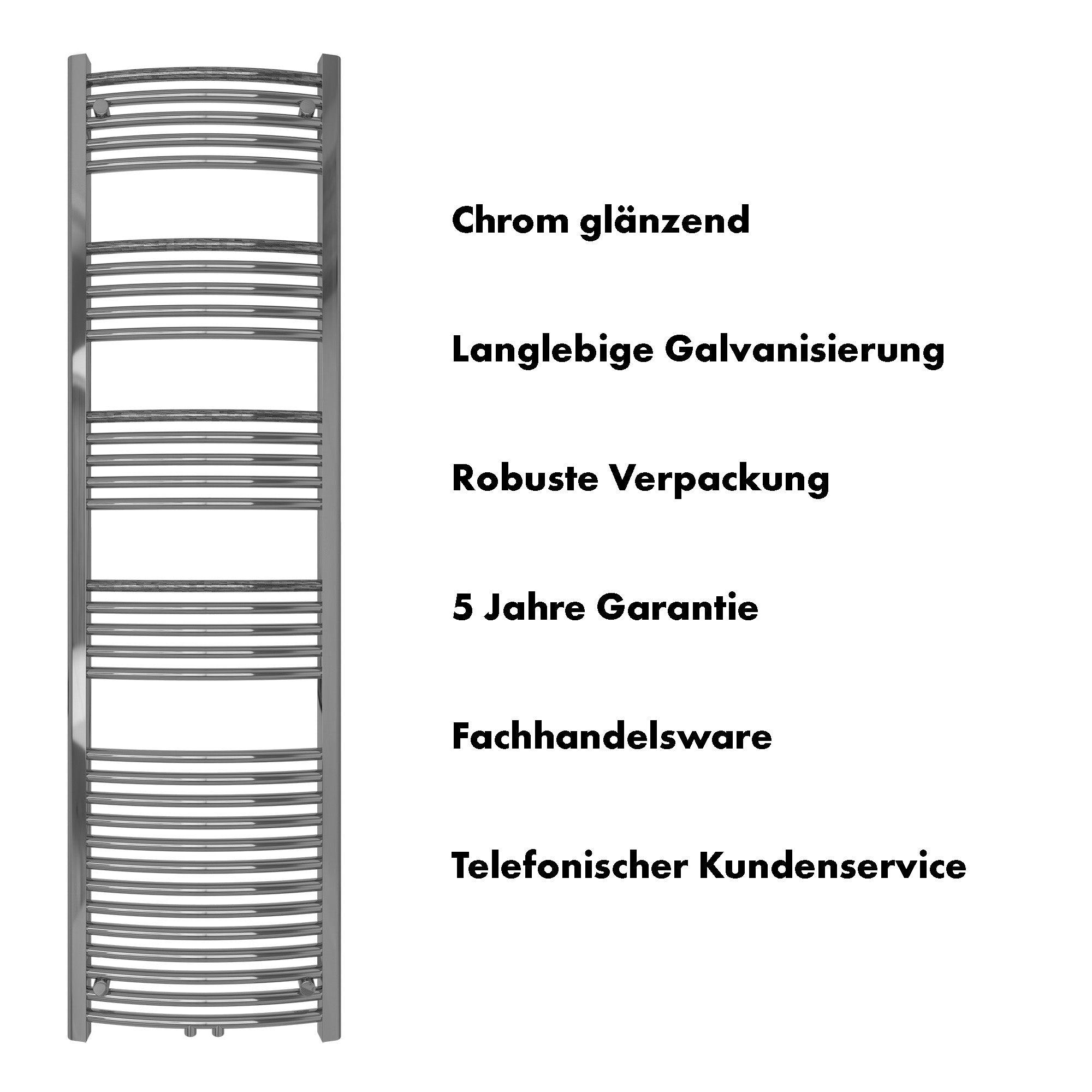 Badheizkörper Columba gebogen mit Mittelanschluss chrom - badheizkoerper.net