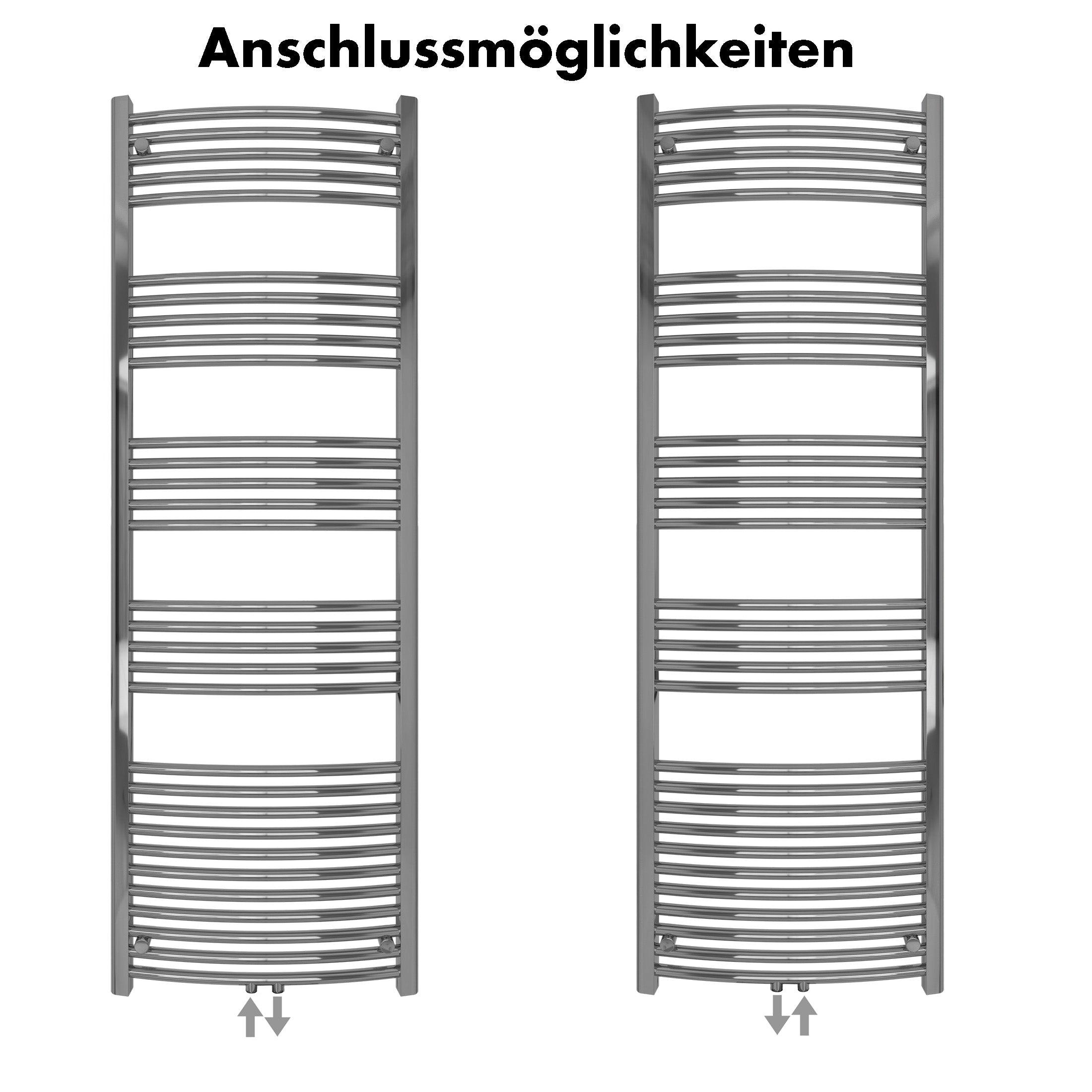 Badheizkörper Columba gebogen mit Mittelanschluss chrom - badheizkoerper.net