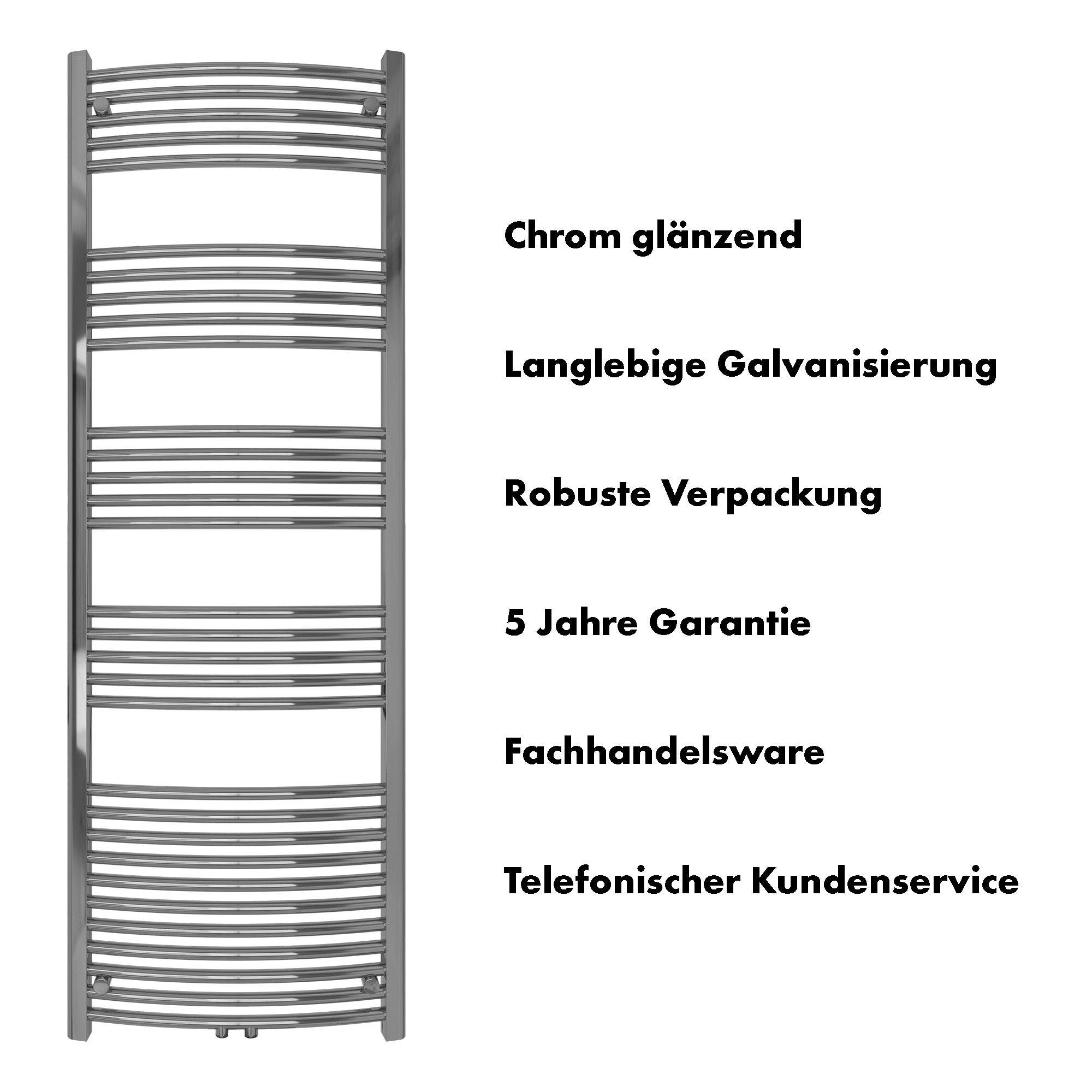 Badheizkörper Columba gebogen mit Mittelanschluss chrom - badheizkoerper.net