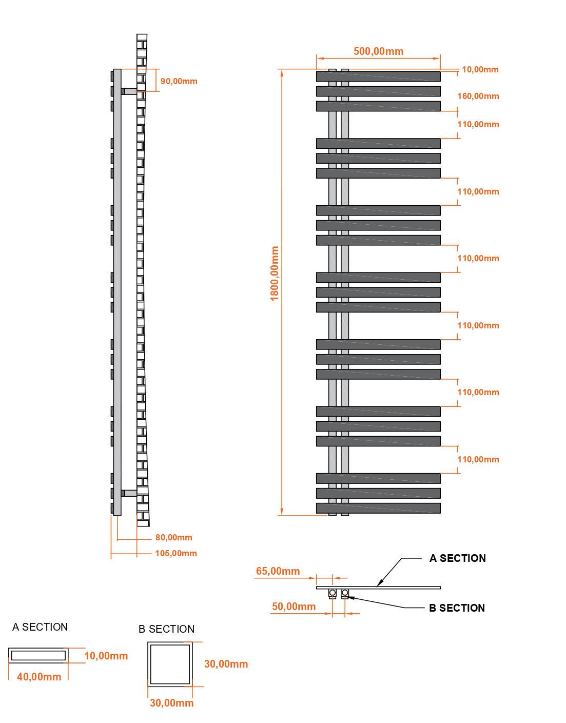 Badheizkörper Abell mit Seitenanschluss schwarz matt - badheizkoerper.net
