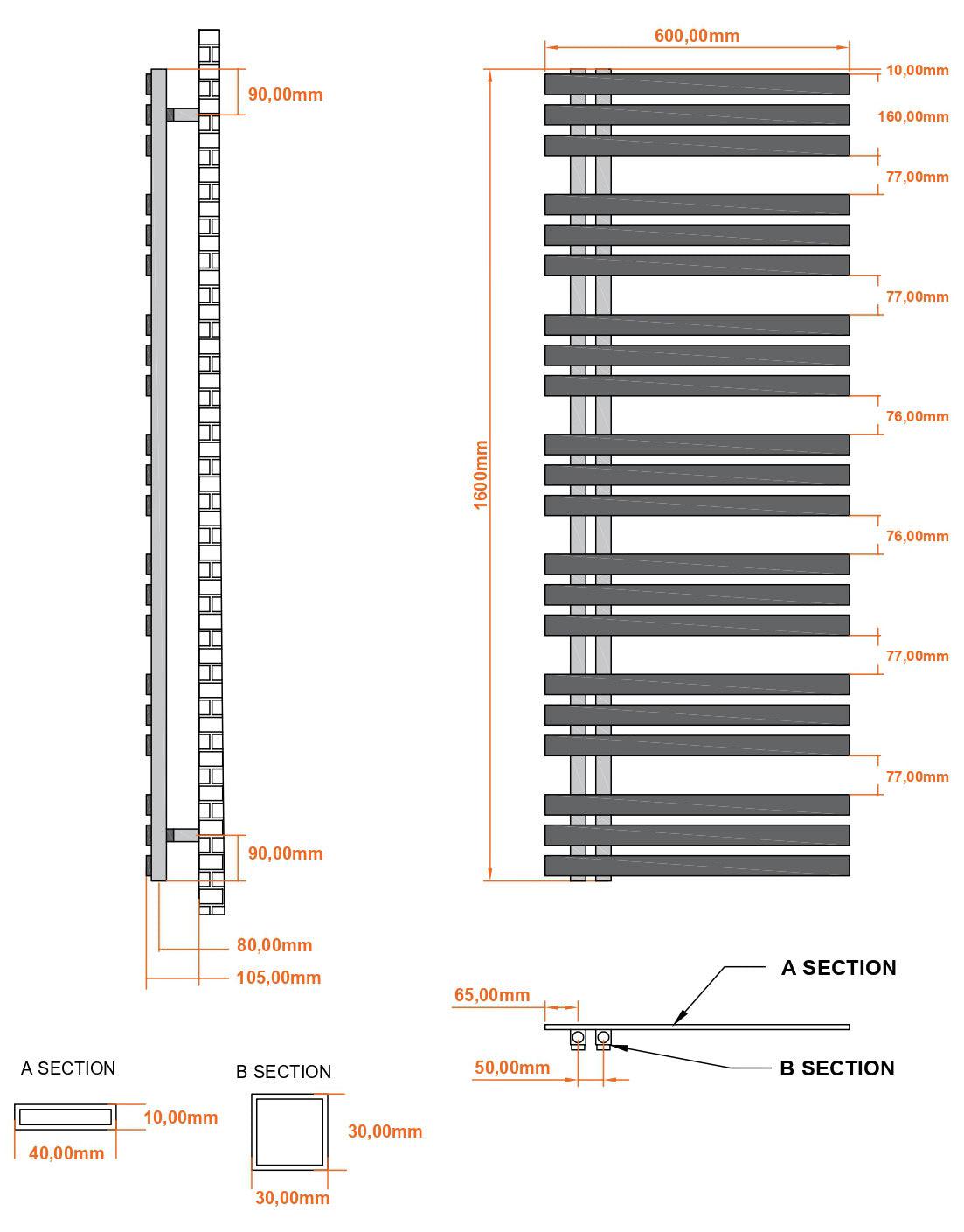Badheizkörper Abell mit Seitenanschluss schwarz matt - badheizkoerper.net