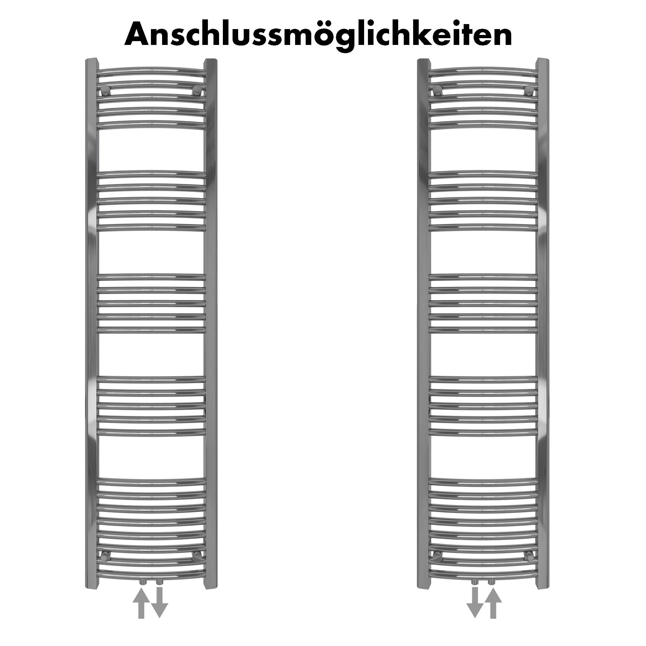 Badheizkörper Columba gebogen mit Mittelanschluss chrom - badheizkoerper.net