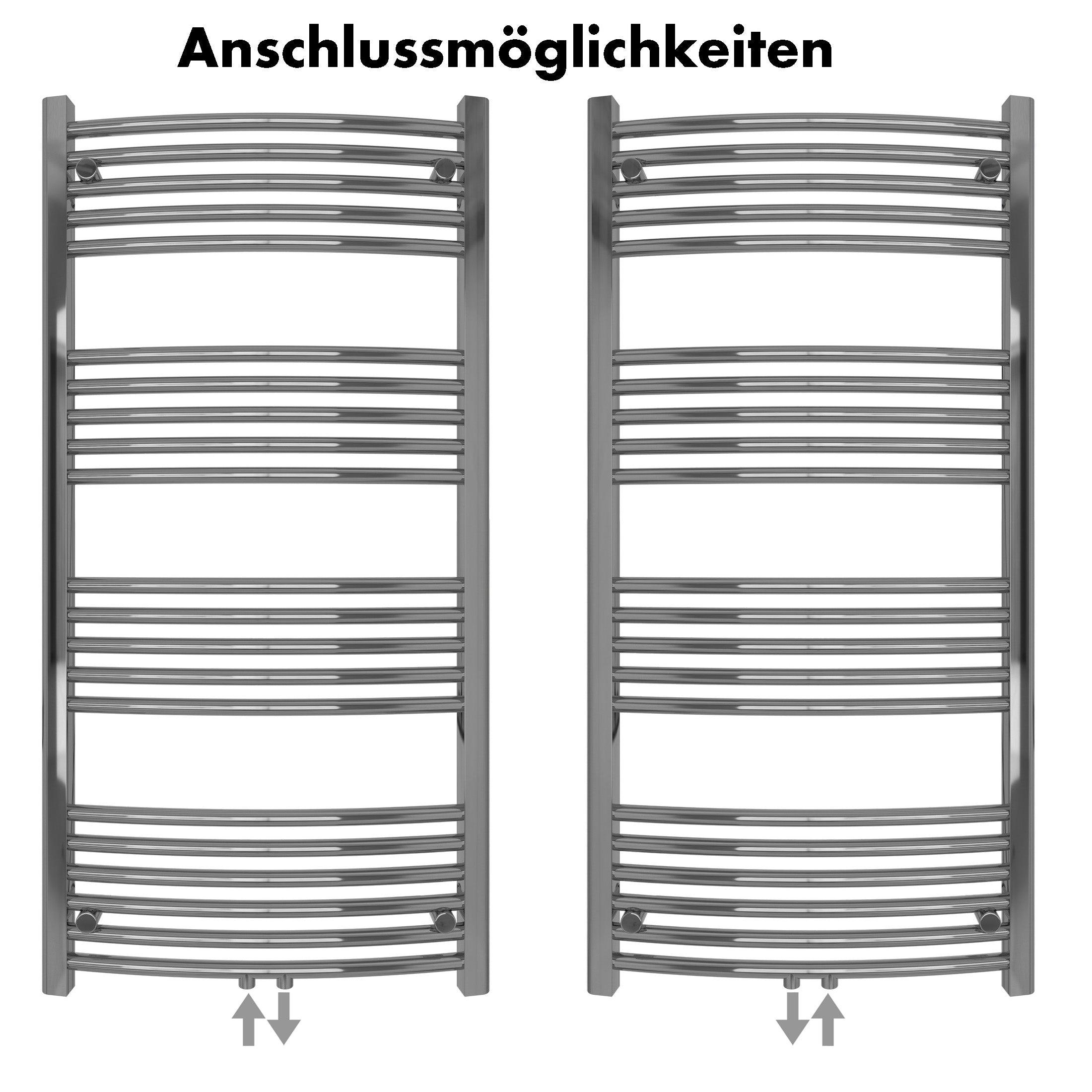 Badheizkörper Columba gebogen mit Mittelanschluss chrom - badheizkoerper.net