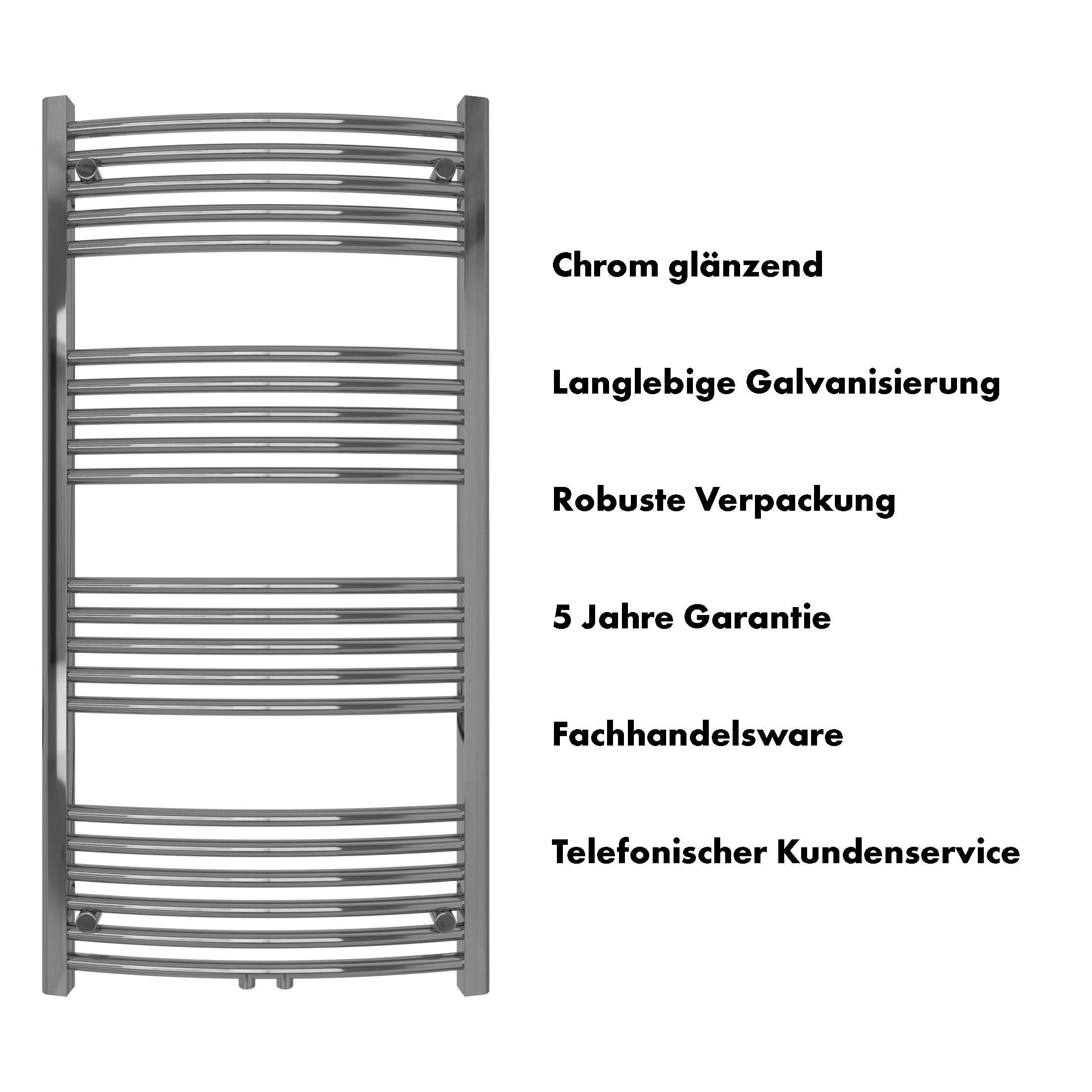 Badheizkörper Columba gebogen mit Mittelanschluss chrom - badheizkoerper.net